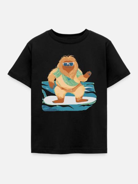 Bigfoot auf Surfbrett - Kinder T-Shirt - Schwarz