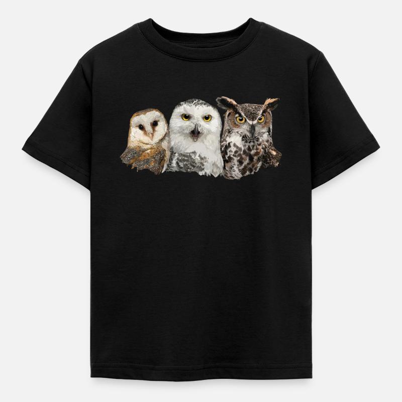 Eulen und Eule - Kinder T-Shirt - Schwarz