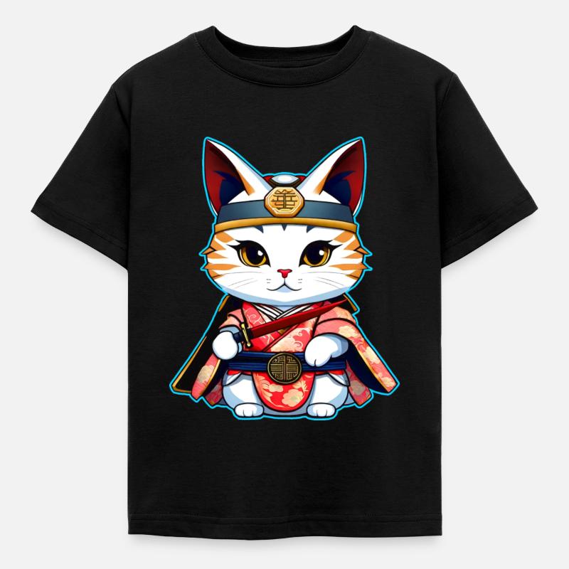 Mignon chat samouraï - T-shirt Enfant - noir