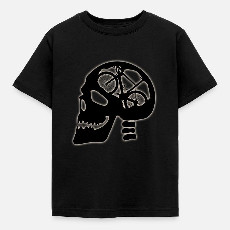 Skull with bicycle inside - Kids' T-Shirt - black