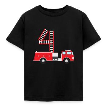 4 years old firefighter gift fire truck - Kids' T-Shirt - black - Front - AI Model Kid Female (0cm)