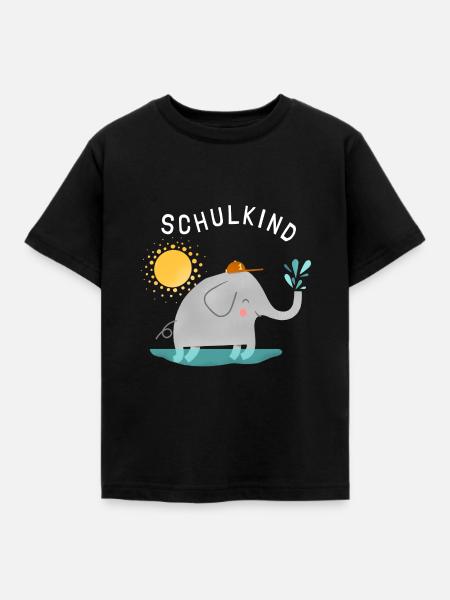 Schulkind Elephant | Schulbeginn | Geschenkidee - Kinder T-Shirt - Schwarz
