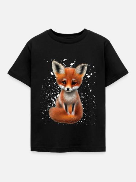 Fuchs handgemalter Fuchs Welpe - Kinder T-Shirt - Schwarz