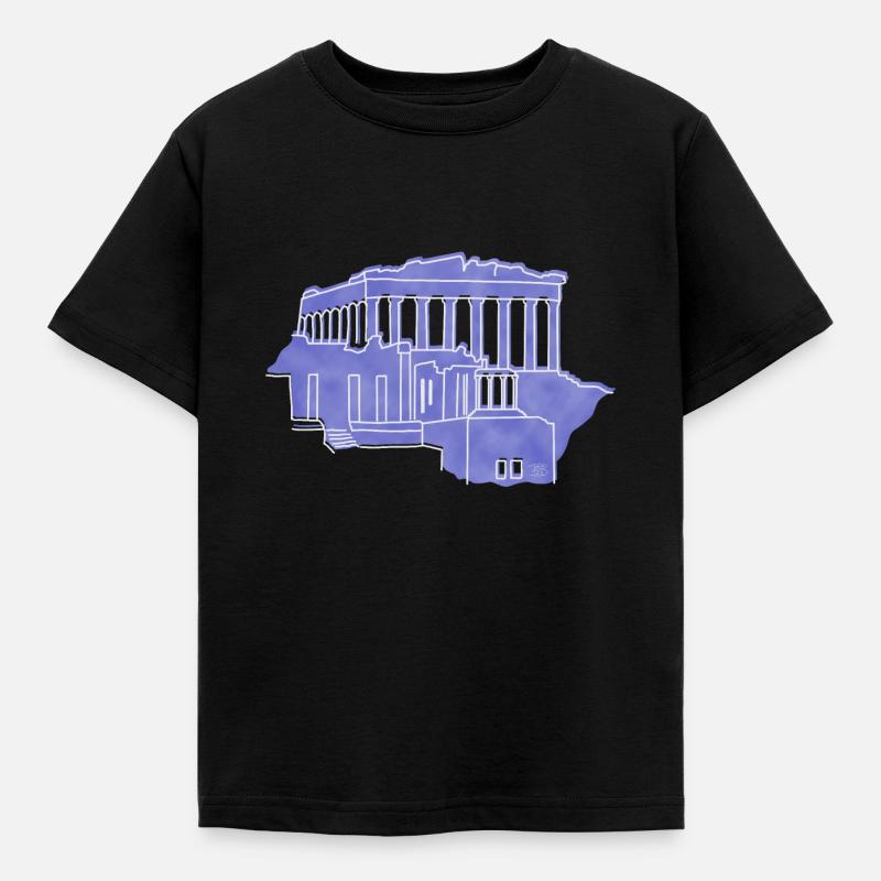 "Akropolis", Boho Line Art Design, Serie "Greece" - Kinder T-Shirt - Schwarz
