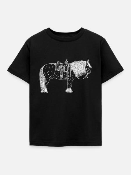 Pferd mit Sattel - Kinder T-Shirt - Schwarz