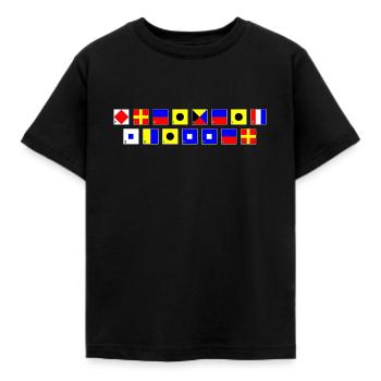 Freizeit Skipper im Flaggenalphabet - Kinder T-Shirt - Schwarz - Vorne - AI Model Kid Female (0cm)