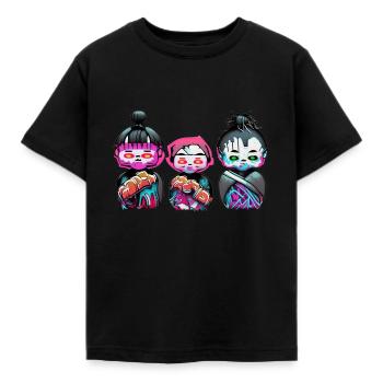 Japanese trio neon graffiti - Kids' T-Shirt - black - Front - AI Model Kid Female (0cm)