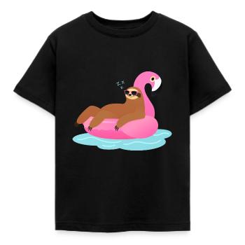Sloth Sleeping On Flamingo Pool Float - Kids' T-Shirt - black - Front - AI Model Kid Female (0cm)