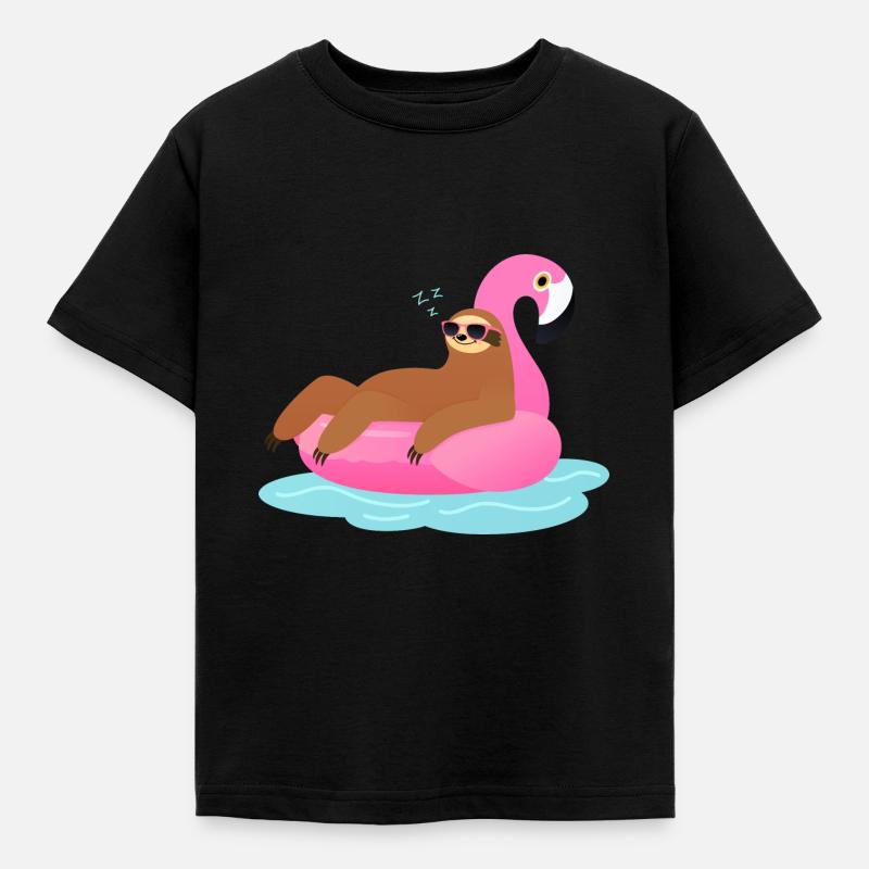 Sloth Sleeping On Flamingo Pool Float - T-shirt Enfant - noir