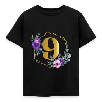 Geburtstag 9 Mädchen Blumenkranz Neun 9 Jahre - Kinder T-Shirt - Schwarz - Vorne - AI Model Kid Female (0cm)
