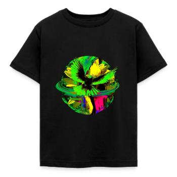 Frieden Taube Welt Planet Blume PopArt - Kinder T-Shirt - Schwarz - Vorne - AI Model Kid Female (0cm)