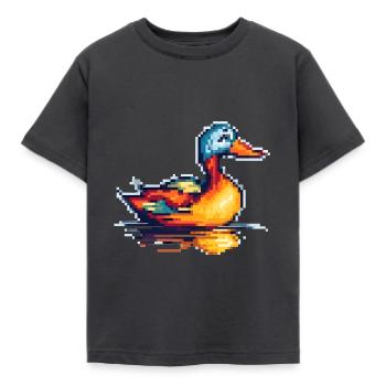 Small duck in 8 bit retro pixel graphics - Kids' T-Shirt - dark grey - Front - AI Model Kid Female (0cm)