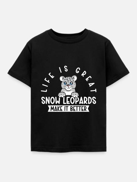Schneeleopard - Kinder T-Shirt - Schwarz