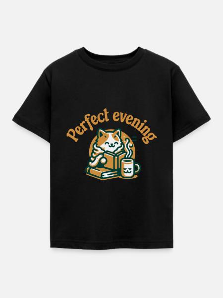Katze Buch Tee Kaffee - Kinder T-Shirt - Schwarz
