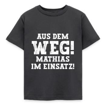 Mathias Lustiger Spruch Vorname Name Mathias - Kinder T-Shirt - Dunkelgrau - Vorne - AI Model Kid Female (0cm)