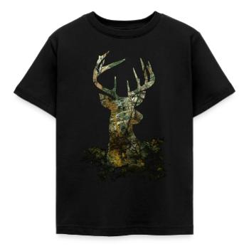 Camouflage Hirsch - Kinder T-Shirt - Schwarz - Vorne - AI Model Kid Female (0cm)