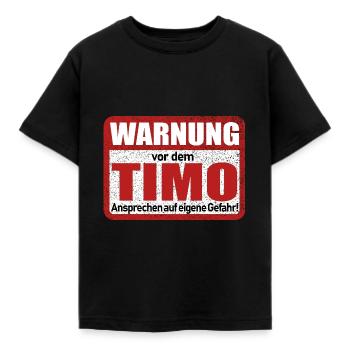Timo Name Lustiges Warnschild - Kinder T-Shirt - Schwarz - Vorne - AI Model Kid Female (0cm)