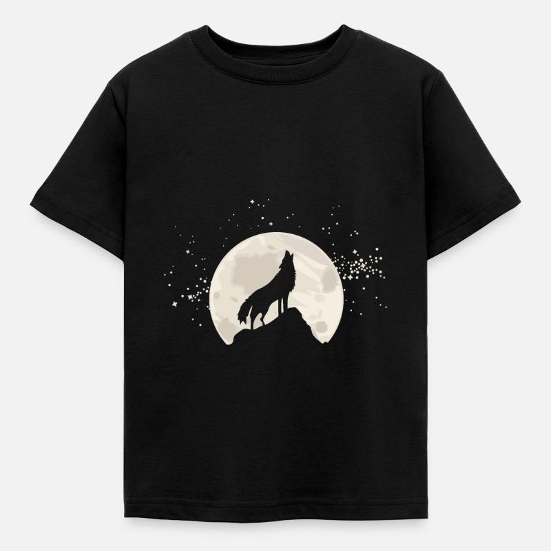 Heulender Wolf vor Mond mit Sternen - Kinder T-Shirt - Schwarz