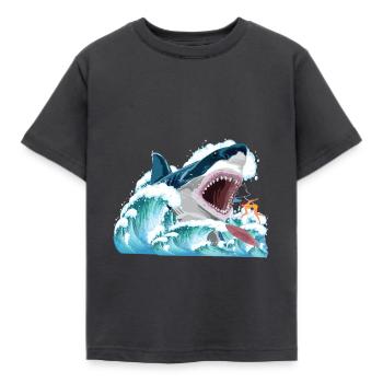 Megalodon attacks! - Kids' T-Shirt - dark grey - Front - AI Model Kid Female (0cm)