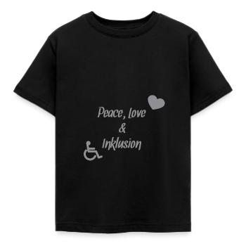 Peace, Love & Inklusion - Kinder T-Shirt - Schwarz - Vorne - AI Model Kid Female (0cm)