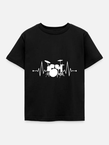 Schlagzeug Herzschlag Drum Heartbeat - Kinder T-Shirt - Schwarz