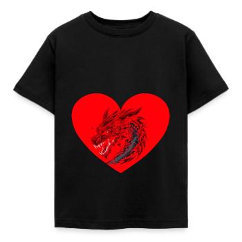 Amour, Dragon, Coeur, Créature mythique, Fable, Dragon - T-shirt Enfant - noir - Devant - AI Model Kid Female (0cm)