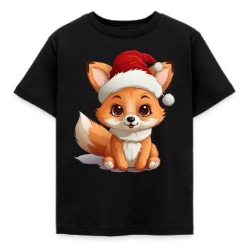 Weihnachtspfote: Niedlicher Fuchs mit Mütze 2 - Kinder T-Shirt - Schwarz - Vorne - AI Model Kid Female (0cm)