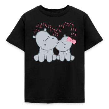 Flusspferd – Hippopotamus - Hippo - Paar - Herzen - Kinder T-Shirt - Schwarz - Vorne - AI Model Kid Female (0cm)