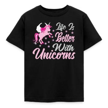 Leben ist besser mit Einhörnern - Kinder T-Shirt - Schwarz - Vorne - AI Model Kid Female (0cm)