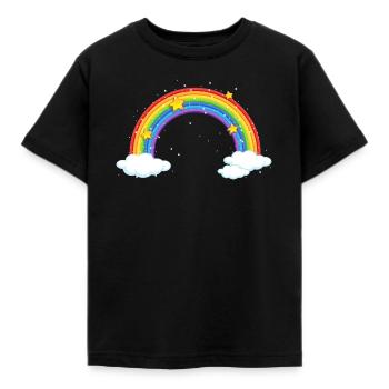 Bright Cartoon Rainbow with Clouds - Kids' T-Shirt - black - Front - AI Model Kid Female (0cm)