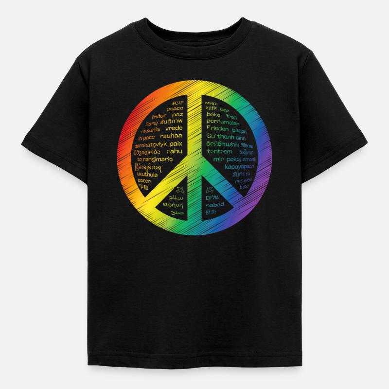 Leuchtendes Friedenszeichen - Kinder T-Shirt - Schwarz