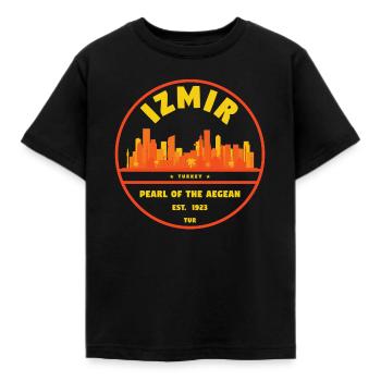Izmir Skyline Badge – Perle der Ägäis - Kinder T-Shirt - Schwarz - Vorne - AI Model Kid Female (0cm)