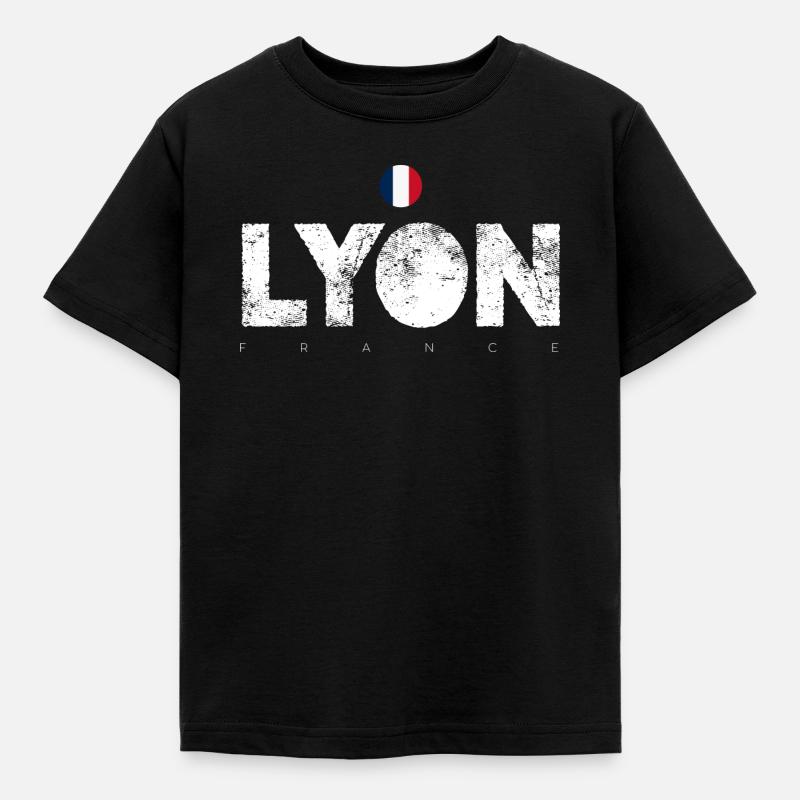 Texte en gras de Lyon avec drapeau français - T-shirt Enfant - noir