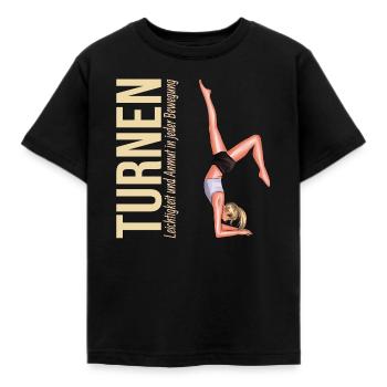 Turnen: Leichtigkeit und Anmut in jeder Bewegung - Kinder T-Shirt - Schwarz - Vorne - AI Model Kid Female (0cm)