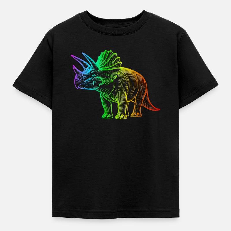 Regenbogen-Triceratops-Dinosaurier - Kinder T-Shirt - Schwarz