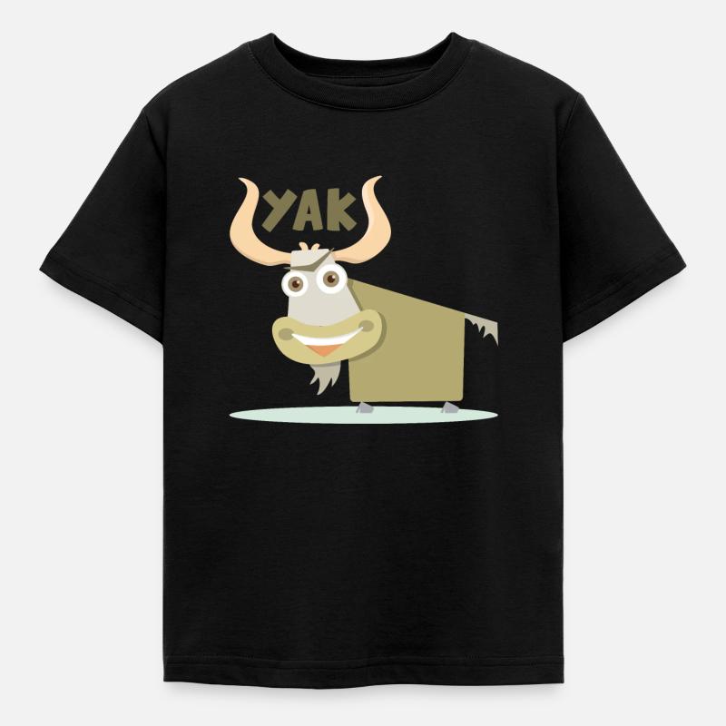 Munter og farverig illustration af en yak - Børne-T-shirt - sort