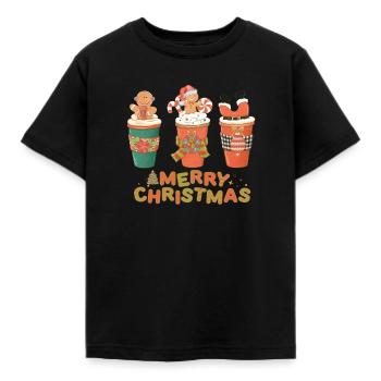 Festliche Weihnachtsmotive auf Getränkebecher - Kinder T-Shirt - Schwarz - Vorne - AI Model Kid Female (0cm)