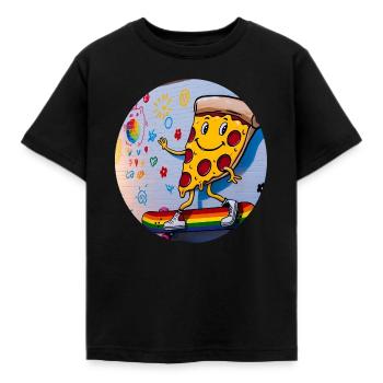 Pizza Slice Skateboard Graffiti - Kids' T-Shirt - black - Front - AI Model Kid Female (0cm)