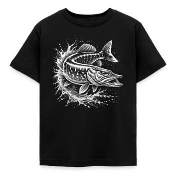 Hecht mit Wasserspritzer für Angler - Kinder T-Shirt - Schwarz - Vorne - AI Model Kid Female (0cm)