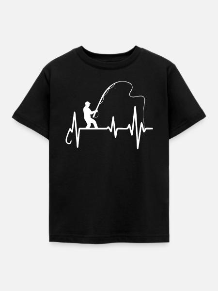 Fischer Herzschlag Kunstdesign - Kinder T-Shirt - Schwarz