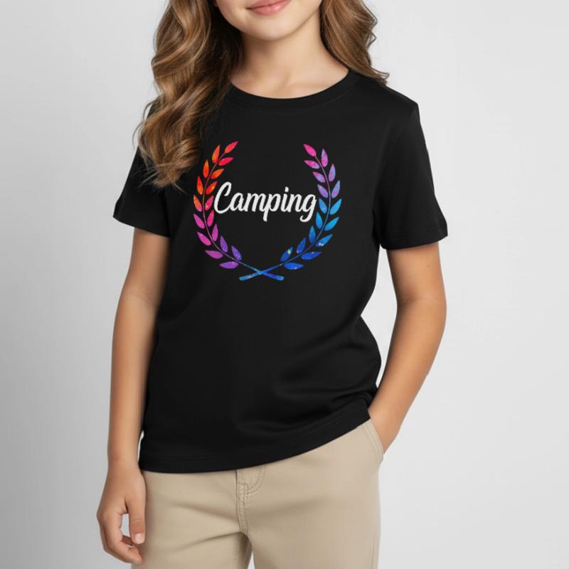 Camping Farblaurel Script Kinder T-Shirt