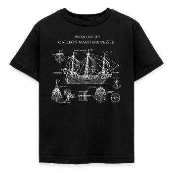 Galleon Blueprint Sail Ship - Kids' T-Shirt - black - Front - AI Model Kid Female (0cm)