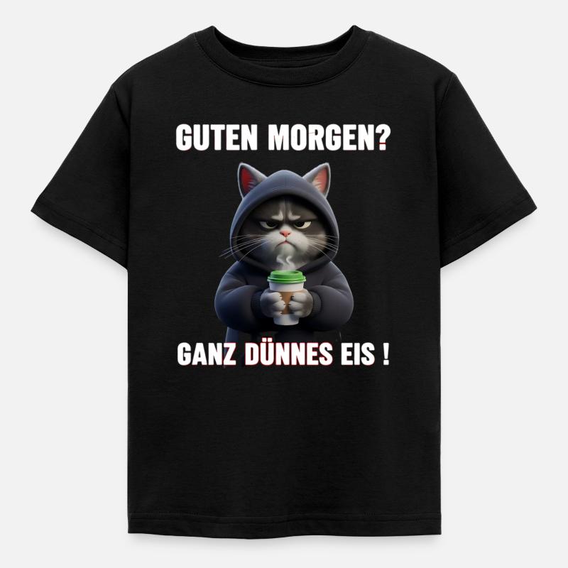 Morgenmuffel Katze mit Kaffee – Dünnes Eis - T-shirt Enfant - noir