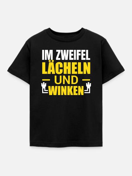 Im Zweifel lächeln und winken - Kinder T-Shirt - Schwarz