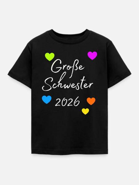 Große Schwester 2026 Herzdruck - Kinder T-Shirt - Schwarz
