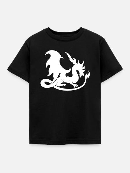 weiße Drachensilhouette im Flammenstil - Kinder T-Shirt - Schwarz