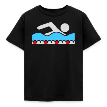 Schwimmer Piktogramm Freistil Welle Pool Sport - Kinder T-Shirt - Schwarz - Vorne - AI Model Kid Female (0cm)