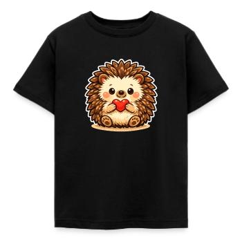 Cuddly hedgehog with heart - Kids' T-Shirt - black - Front - AI Model Kid Female (0cm)