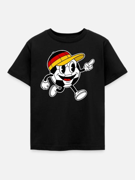 Fußball Fan Retro Comic Maskottchen - Kinder T-Shirt - Schwarz