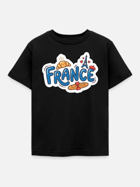 Aufkleber France Kawaii Croissant Paris - Kinder T-Shirt - Schwarz